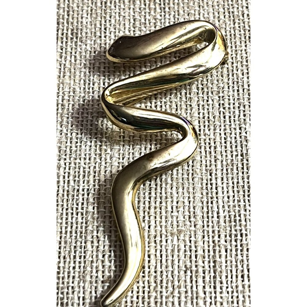 Gold-Toned Snake-Shaped Brooch Pin With Textured Back